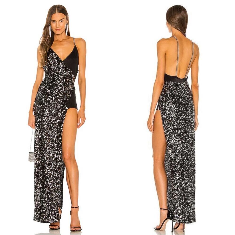 BRONX AND BANCO Simone Sequin Embellished High Slit Maxi Dress Size Medium